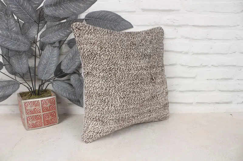 Vintage Kilim Pillow, Pillow, 14x14 Brown Cushion, Kilim Pillow, Vintage Pillow, Crochet Pattern Cushion, Authentic Cushion Cover - 3