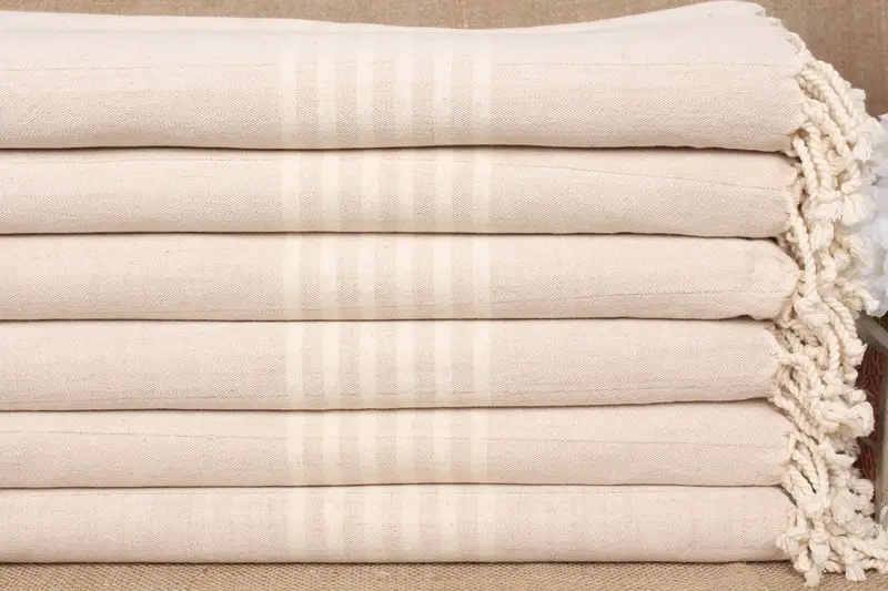 Personalized Turkish Bath Towel Light Beige Striped, 40x71 Inches