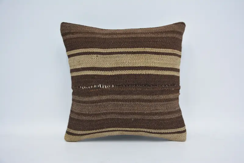 Customized Cushion Case, Kilim Pillow, Throw Kilim Pillow, 14x14 Brown Pillow Case, Colorful Cushion Case, Turkish Pillow, Pillow Cover - 1
