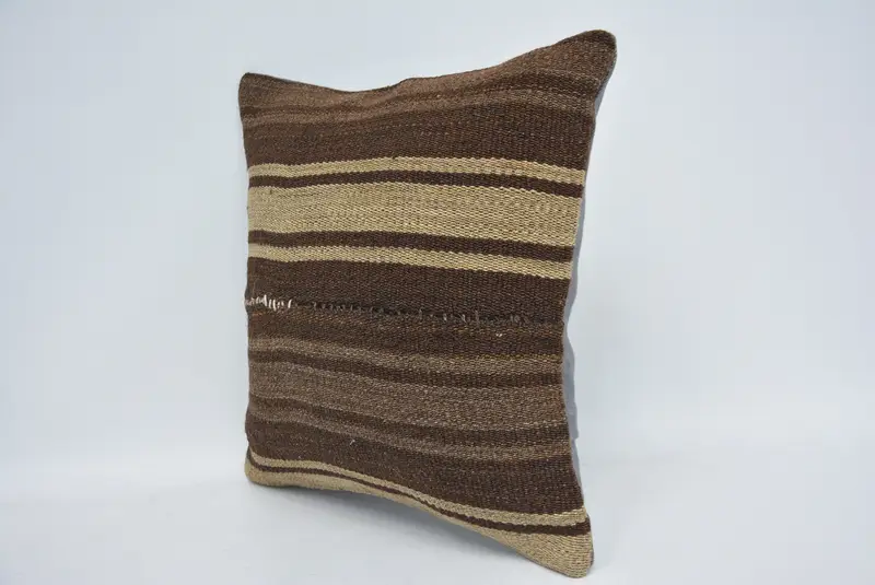 Customized Cushion Case, Kilim Pillow, Throw Kilim Pillow, 14x14 Brown Pillow Case, Colorful Cushion Case, Turkish Pillow, Pillow Cover - 4