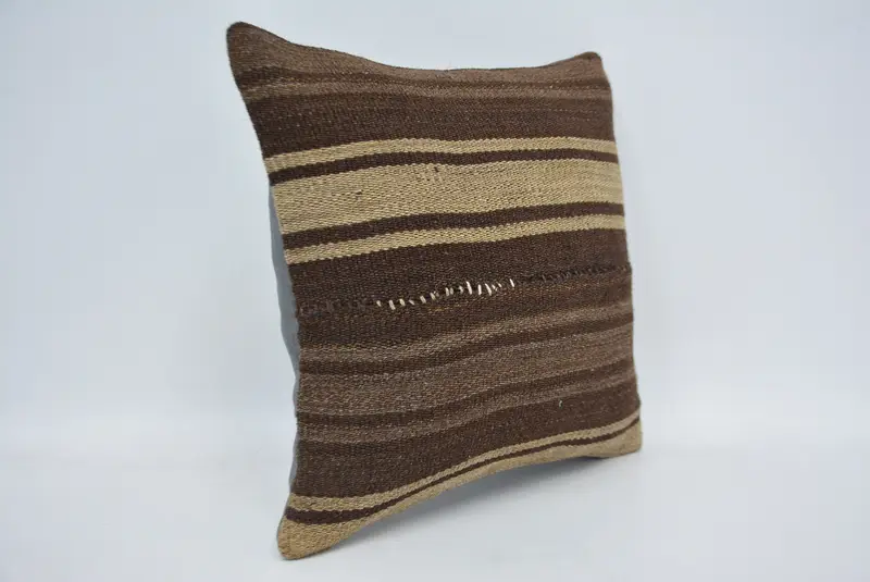 Customized Cushion Case, Kilim Pillow, Throw Kilim Pillow, 14x14 Brown Pillow Case, Colorful Cushion Case, Turkish Pillow, Pillow Cover - 3