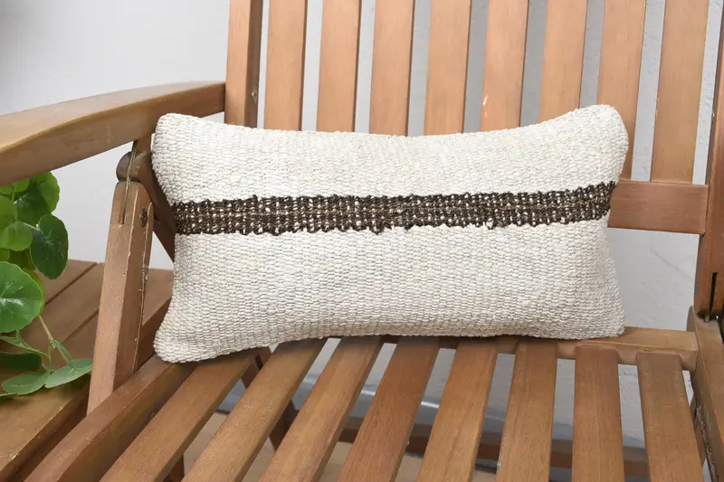 White Mini Lumbar Vintage Pillow Case, Antique Striped 20x40 cm Pillow Cover - 1
