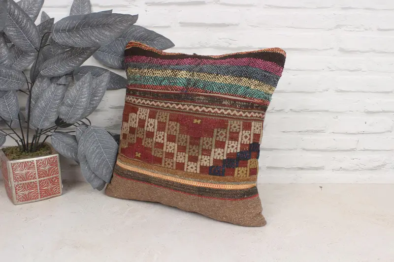 Turkish Pillow, Vintage Kilim Pillow, Cushion Cover, 16x16 Red Cushion Case, Pillow for Sofa, Hippie Throw Pillow Case, Oriental Pillow - 4