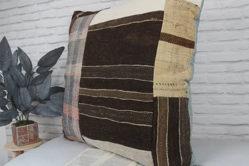Aesthetic Pillow Cover, Car Pillow, Pillow Cover, 32x32 Brown Pillow Cover, Ethnical Kilim Rug Pillow, Turkish Pillow, Vintage Kilim Pillow - 4