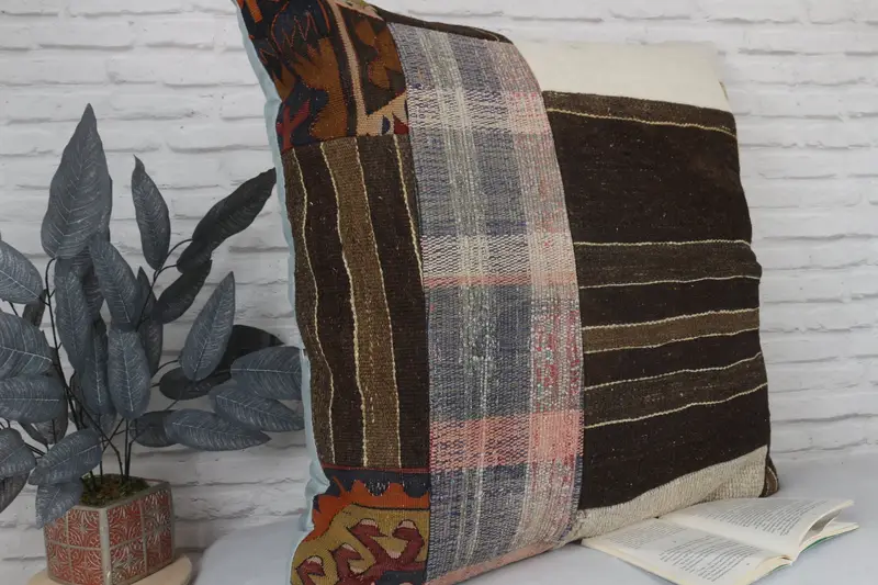 Aesthetic Pillow Cover, Car Pillow, Pillow Cover, 32x32 Brown Pillow Cover, Ethnical Kilim Rug Pillow, Turkish Pillow, Vintage Kilim Pillow - 2
