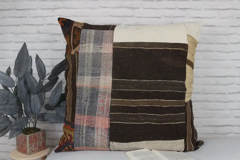 Aesthetic Pillow Cover, Car Pillow, Pillow Cover, 32x32 Brown Pillow Cover, Ethnical Kilim Rug Pillow, Turkish Pillow, Vintage Kilim Pillow - 3