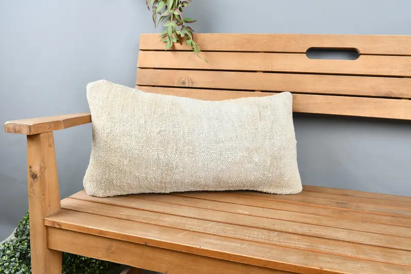 Ethnical Kilim Rug Pillow, 12x24 Beige Cushion Case, Decorative Cushion Cover, Antique Pillows, Pillow Cover, Pillow for Couch - 1