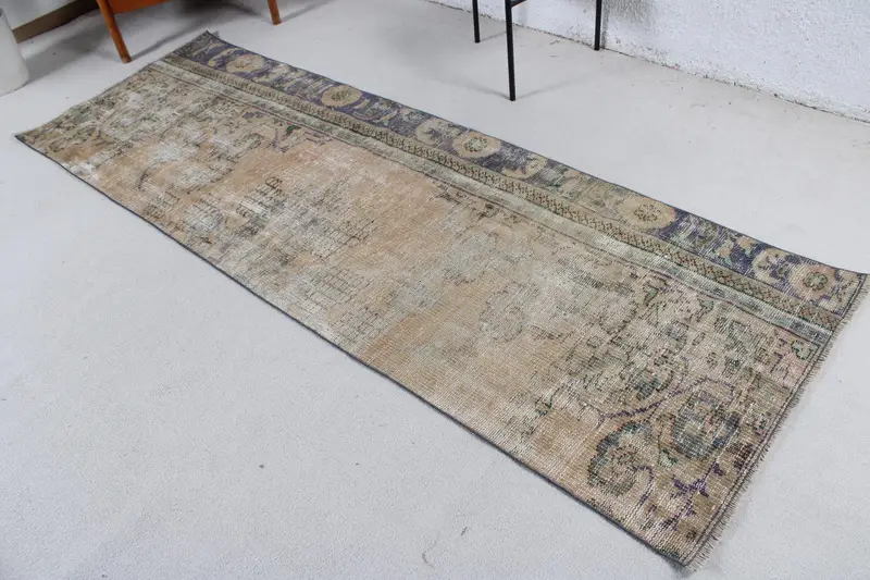 2.9x8.4 ft Turkish Vintage Rug, Runner Rug, Brown Oushak Floral Rug - 1