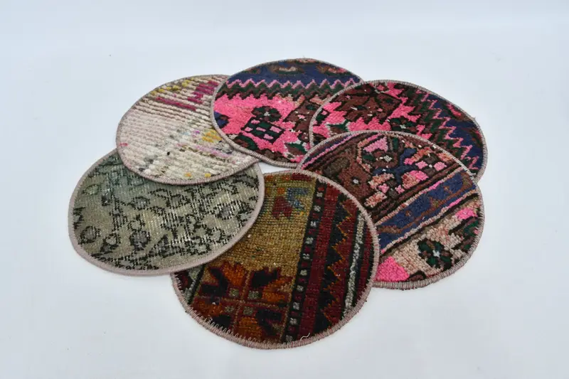 ボヘミアン サークル プレースマット、オレンジ & ブロンズ コットンウール ダイニング アクセサリー