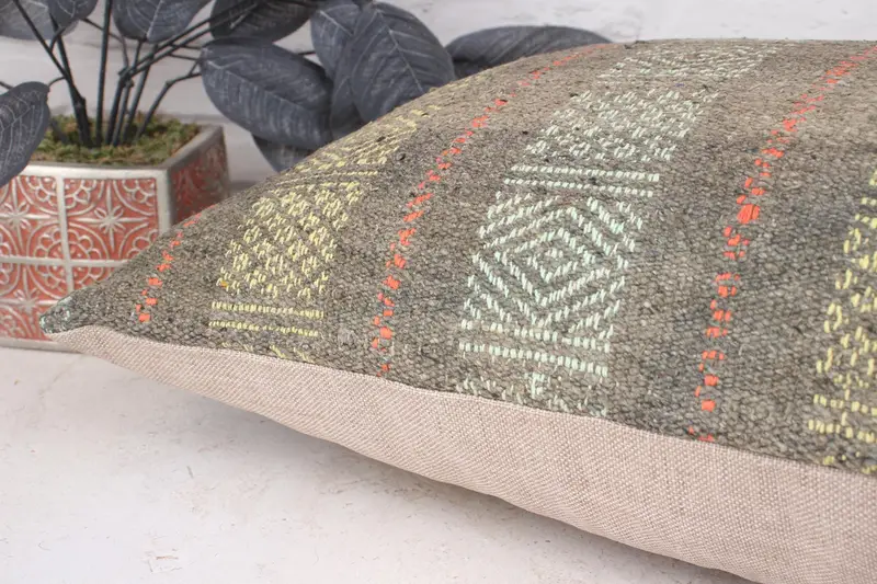 Interior Designer Pillow, Turkish Pillow, Hippie Throw Pillow Case, Pet Cushion Case, 16x24 Green Cushion Cover, Vintage Kilim Pillow, Pillow - 6