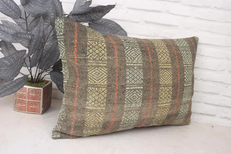 Interior Designer Pillow, Turkish Pillow, Hippie Throw Pillow Case, Pet Cushion Case, 16x24 Green Cushion Cover, Vintage Kilim Pillow, Pillow - 3