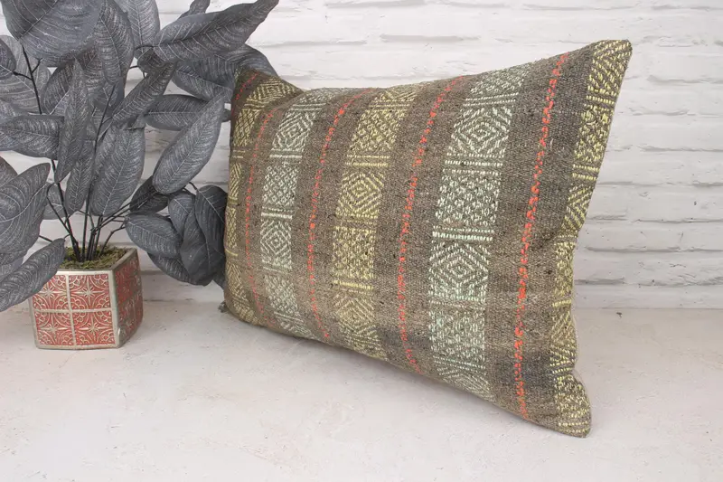 Interior Designer Pillow, Turkish Pillow, Hippie Throw Pillow Case, Pet Cushion Case, 16x24 Green Cushion Cover, Vintage Kilim Pillow, Pillow - 4