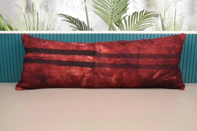 Rot-braunes Patchwork-Wurfkissen, Vintage besticktes Kissen