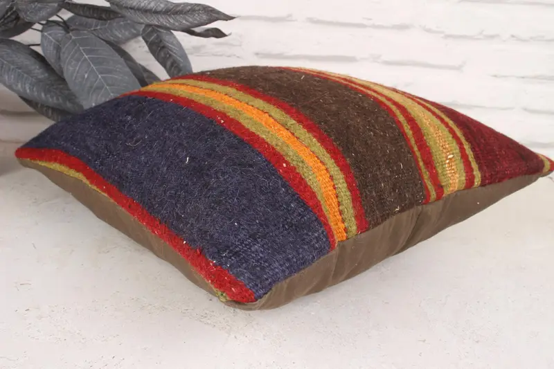 Boho Pillow Sham Cover, Handmade Rug Seat Cushion Cover, One Of A Kind Cushion Case, Vintage Pillow, Kilim Cushion Sham, 16x16 Red Pillow, Cushion - 6