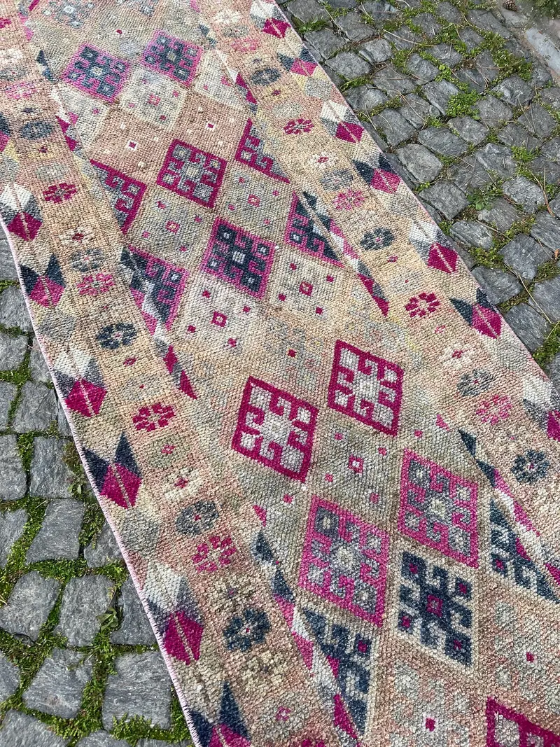 Turkish Vintage Runner Rug 2.5x10.4 ft (77x317 cm), Brown Herki Rug - 1