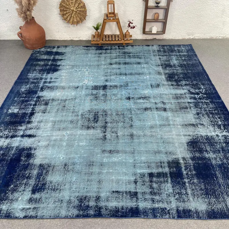 Blauer marokkanischer Teppich, 9,6 x 10,4 Fuß, elegantes Dekor