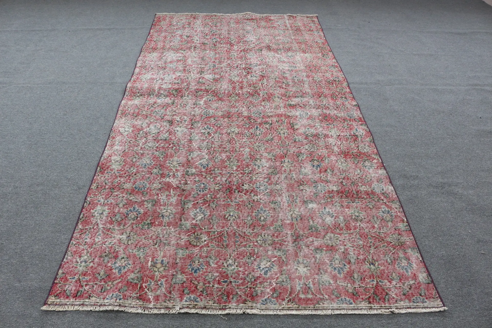 Vintage Rug 4.9x9.5 ft, Red Blue Oriental Wool Turkish Rug - 1