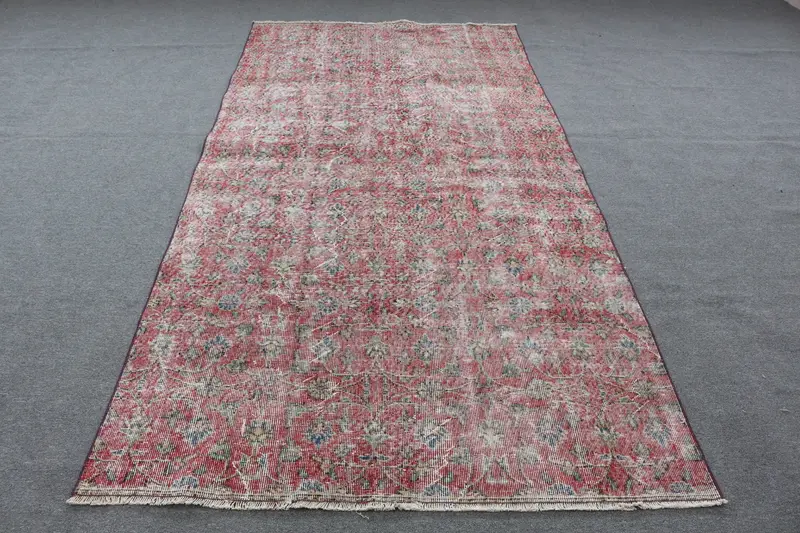 Kırmızı Oryantal Halı, Yeşil Desenli 9,5x9,51 ft