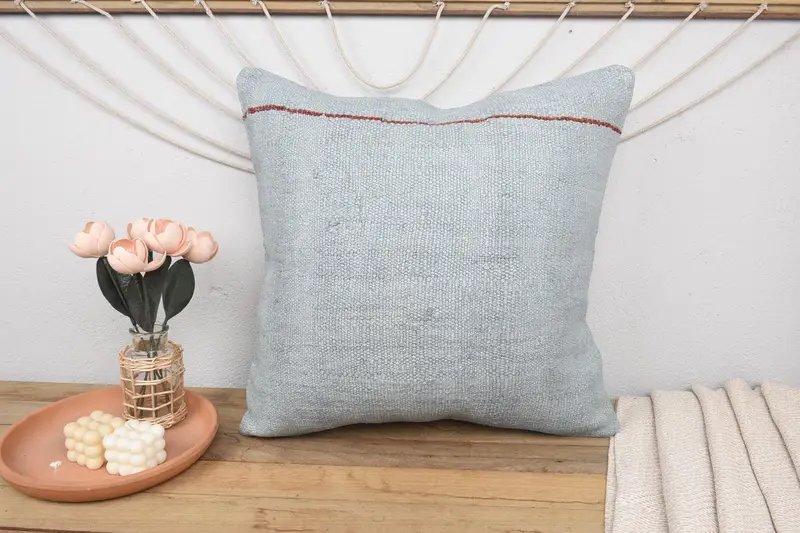 Handmade Kilim Cushion, Gift Pillow, Cushion Case, Vintage Kilim Throw Pillow, Rustic Pillow Case, 24x24 Gray Cushion Case, Rustic Cushion Case - 2