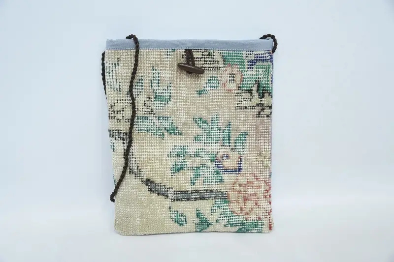 ヴィンテージモチーフのスチームパンクウールショルダーバッグ、キリムバッグ