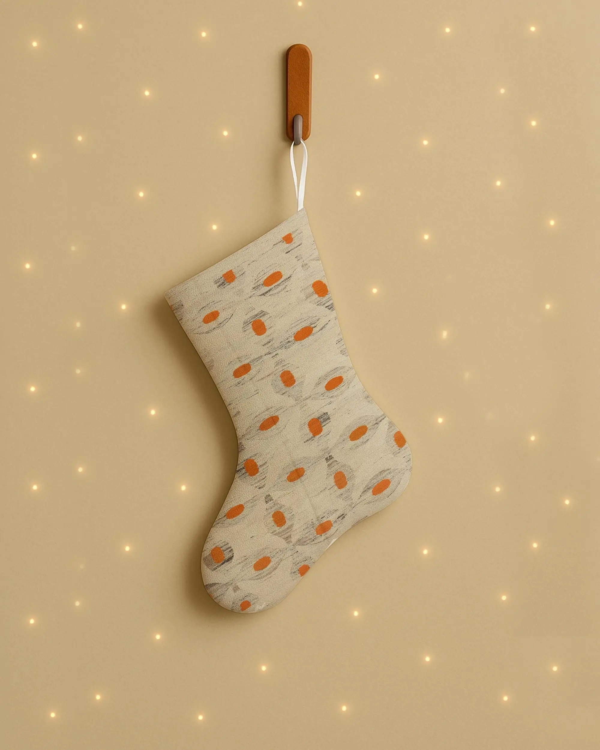 Festive Beige Christmas Stocking, Unique Ornament Patterned Stocking - 1