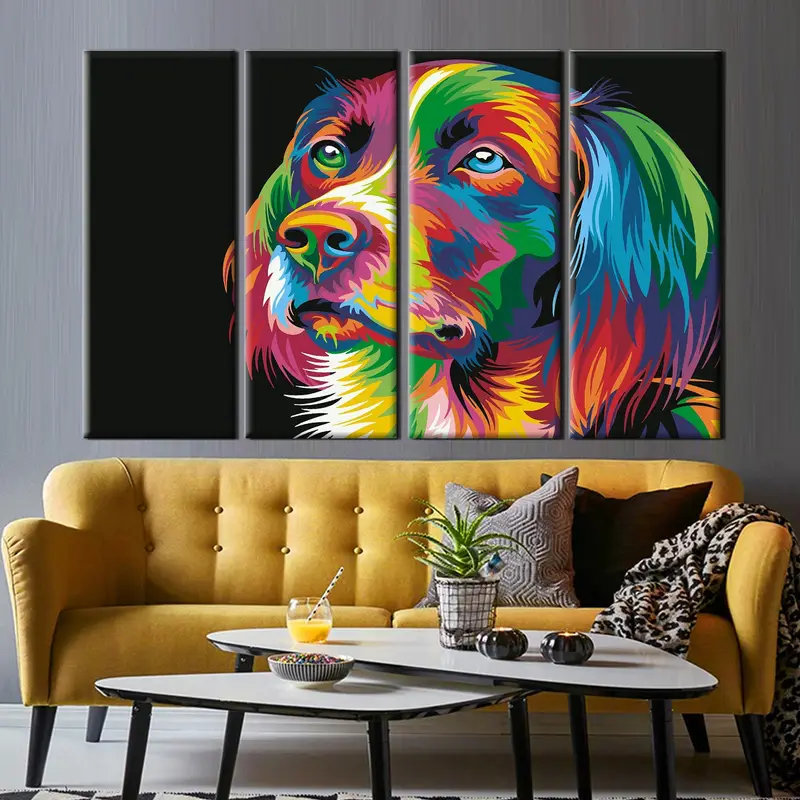 Estampado colorido de perros, arte de pared de perros, arte de pared de animales, póster de perros, lienzo de perros, póster de animales, arte de pared abstracto, arte de pared colorido, estampado de perros, - 5