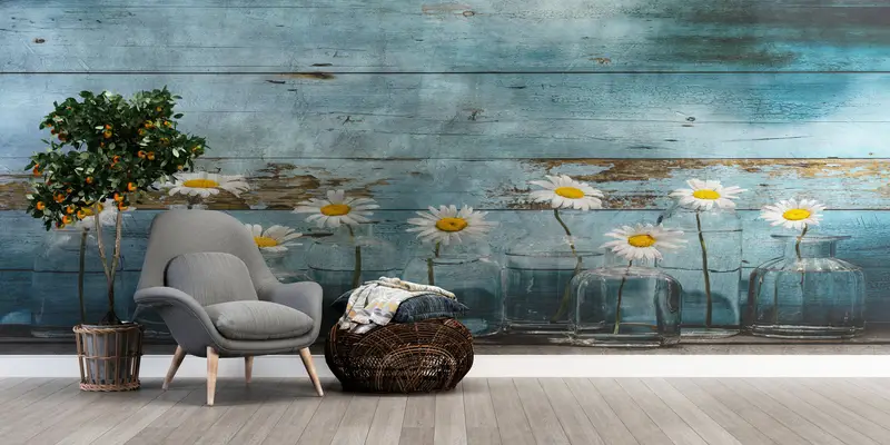 Daisy Flower In Glass Bottles,Wall Paper Peel and Stick,Modern Wall Paper,Flower Mural,Custom Wall Paper,Daisy Photo Mural, - 9