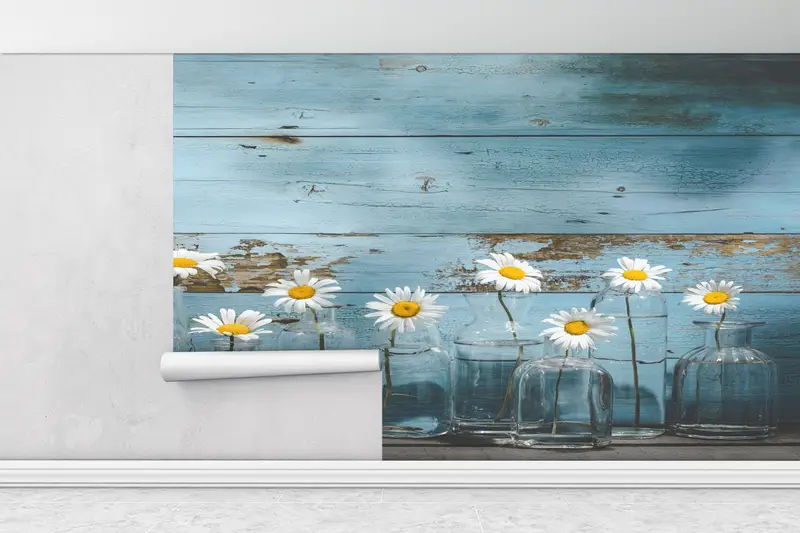 Daisy Flower In Glass Bottles,Wall Paper Peel and Stick,Modern Wall Paper,Flower Mural,Custom Wall Paper,Daisy Photo Mural, - 4