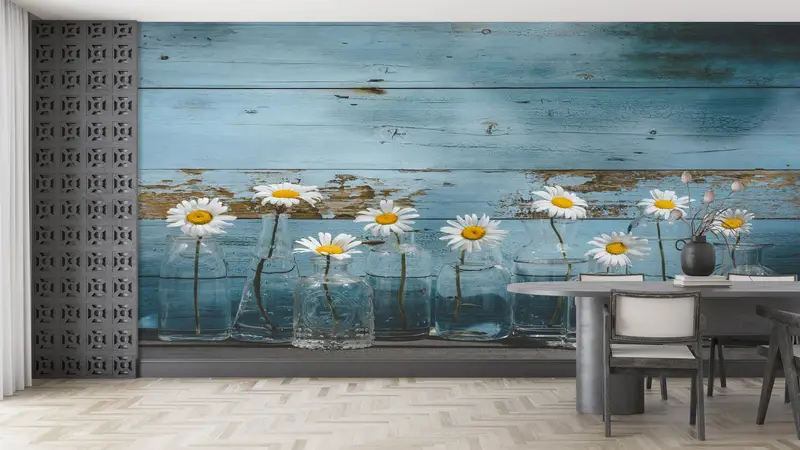 Daisy Flower In Glass Bottles,Wall Paper Peel and Stick,Modern Wall Paper,Flower Mural,Custom Wall Paper,Daisy Photo Mural, - 10