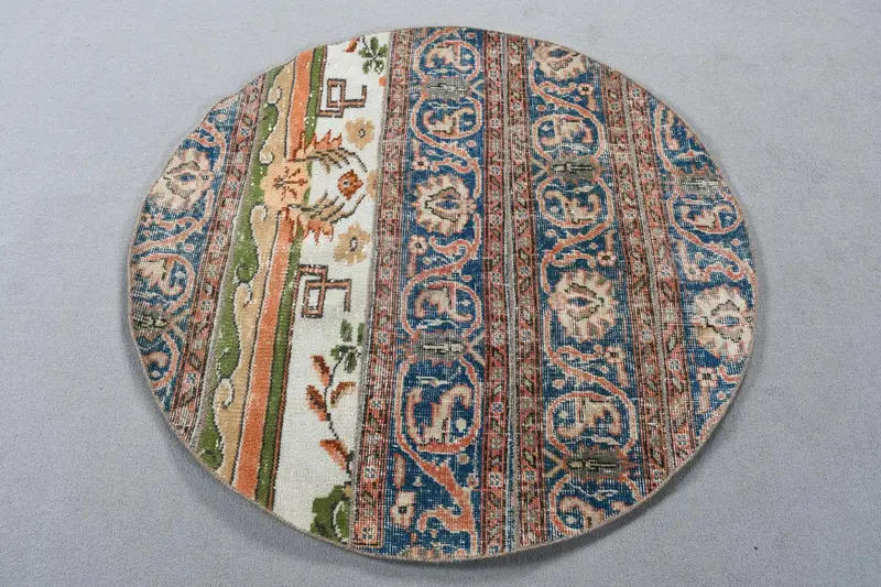 Alfombra vibrante naranja y azul, diseño de lunares de 3,6 x 3,7 pies