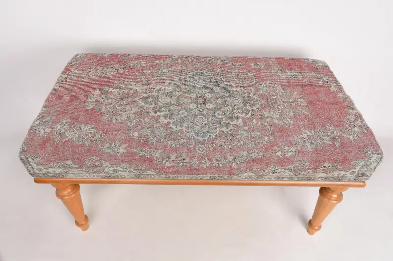 Modular Kilim-Inspired Ottoman, Red & Beige Wool Blend Sofa Set