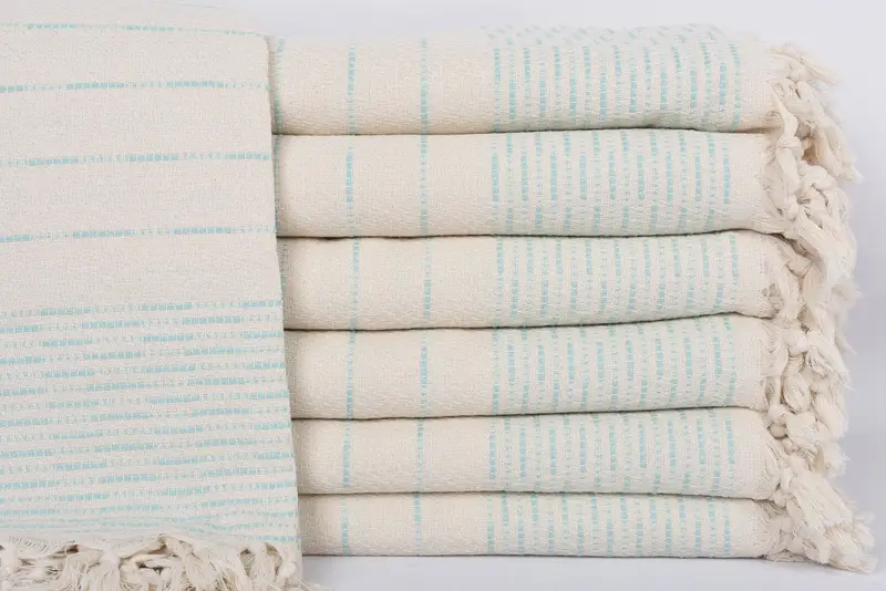 Turkish Monogram Throw, Organic Cotton, Mint Striped, 97x91 Inches