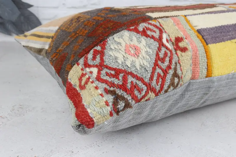 Vintage Pillow, Cushion Case, Aztec Pillow Cover, Handmade Kilim Cushion, 16x48 Beige Pillow, Meditation Pillow Case, Vintage Kilim Pillow - 6