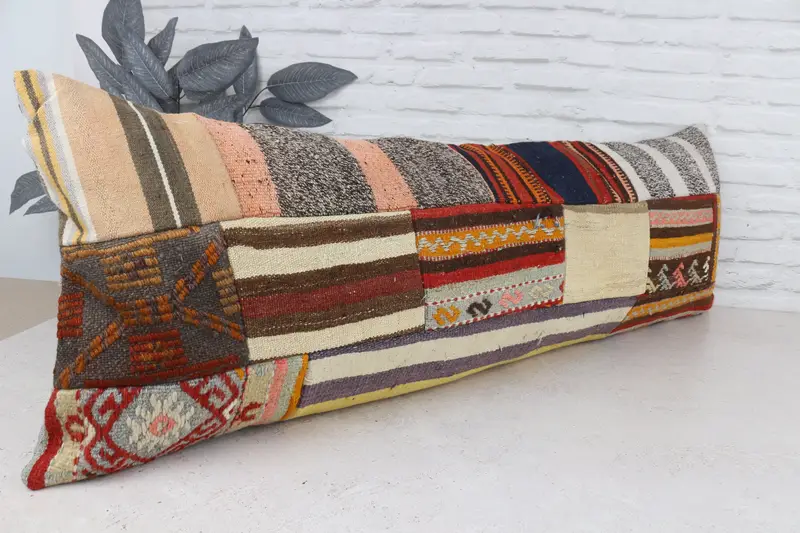 Vintage Pillow, Cushion Case, Aztec Pillow Cover, Handmade Kilim Cushion, 16x48 Beige Pillow, Meditation Pillow Case, Vintage Kilim Pillow - 3