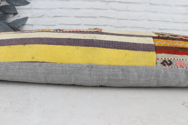 Vintage Pillow, Cushion Case, Aztec Pillow Cover, Handmade Kilim Cushion, 16x48 Beige Pillow, Meditation Pillow Case, Vintage Kilim Pillow - 5