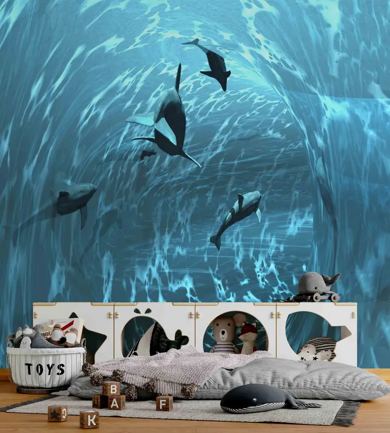 3D Paper Art, Sea Landscape Paper Craft, Animal Paper Art, Blue Wall Mural, Aquarium Paper Craft, Paper Cutting Art, Accent Wall, - 5