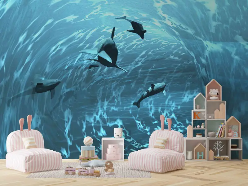 3D Paper Art, Sea Landscape Paper Craft, Animal Paper Art, Blue Wall Mural, Aquarium Paper Craft, Paper Cutting Art, Accent Wall, - 4
