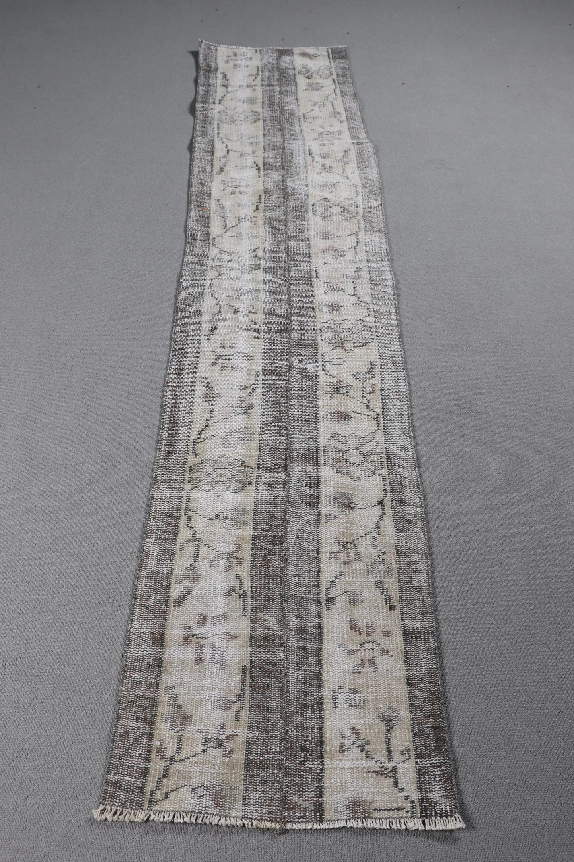 Rug, 1.7x8.1 ft Vintage Rug, Gray Rug Wool - 1