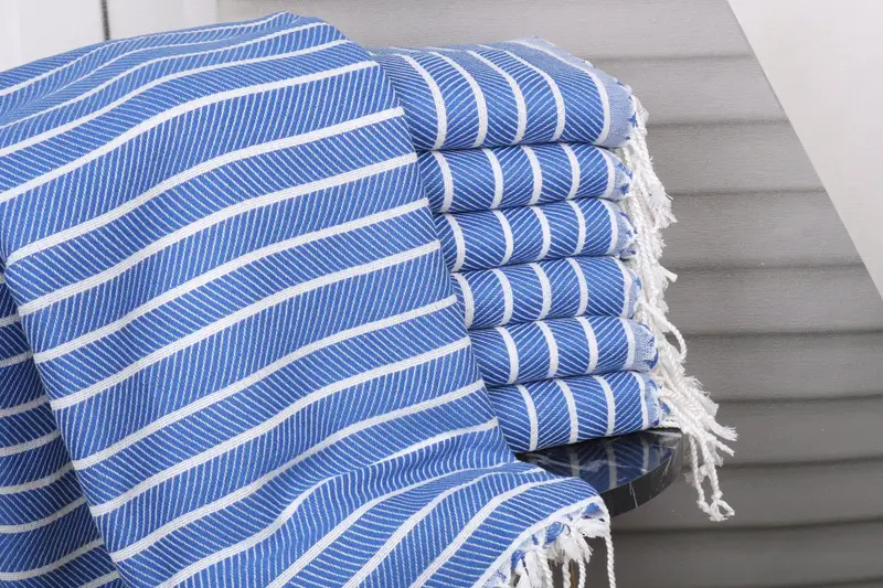 Bachelorette Towel Sax Blue Herringbone, 40x71 Inches Organic Turkish Cotton