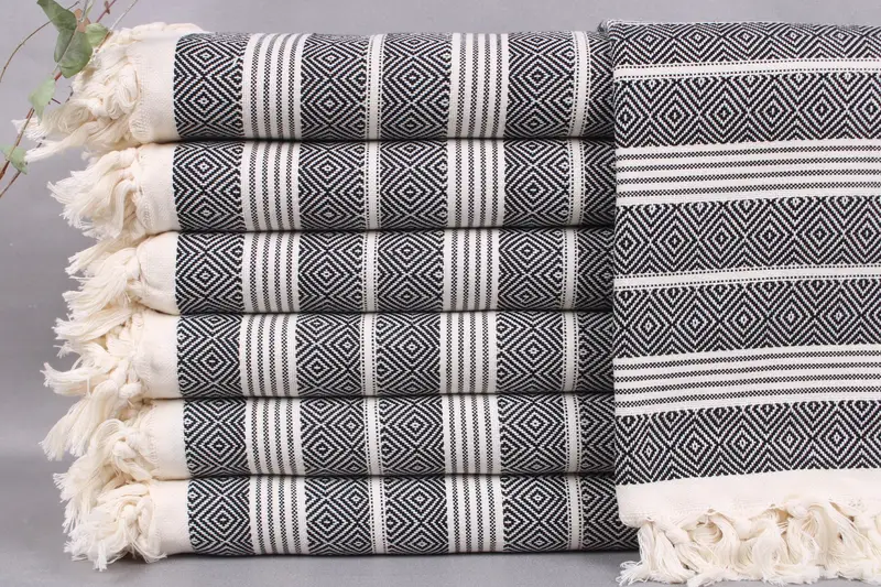 Personalized Turkish Towel Black Diamond, Organic Cotton, 38x69 Inches