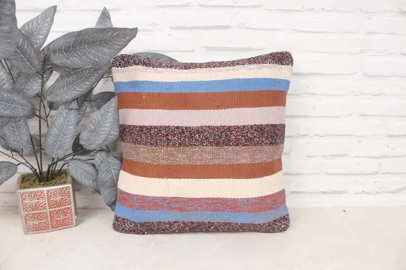 16x16 Blue Pillow Case, Floor Cushion, Outdoor Throw Cushion Cover, Vintage Pillow, Kilim Cushion Sham, Interior Designer Pillow, Pillow Case - 1