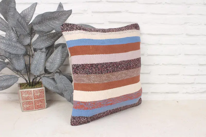 16x16 Blue Pillow Case, Floor Cushion, Outdoor Throw Cushion Cover, Vintage Pillow, Kilim Cushion Sham, Interior Designer Pillow, Pillow Case - 3