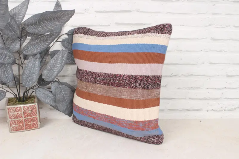 16x16 Blue Pillow Case, Floor Cushion, Outdoor Throw Cushion Cover, Vintage Pillow, Kilim Cushion Sham, Interior Designer Pillow, Pillow Case - 4