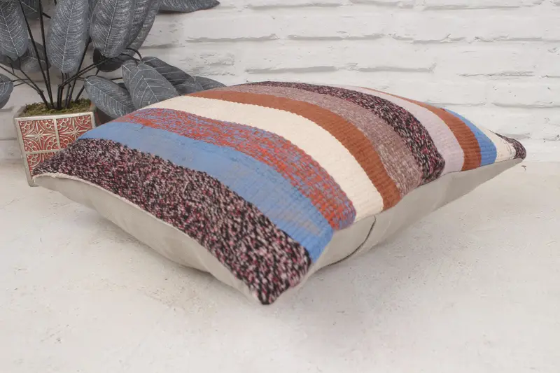 16x16 Blue Pillow Case, Floor Cushion, Outdoor Throw Cushion Cover, Vintage Pillow, Kilim Cushion Sham, Interior Designer Pillow, Pillow Case - 6