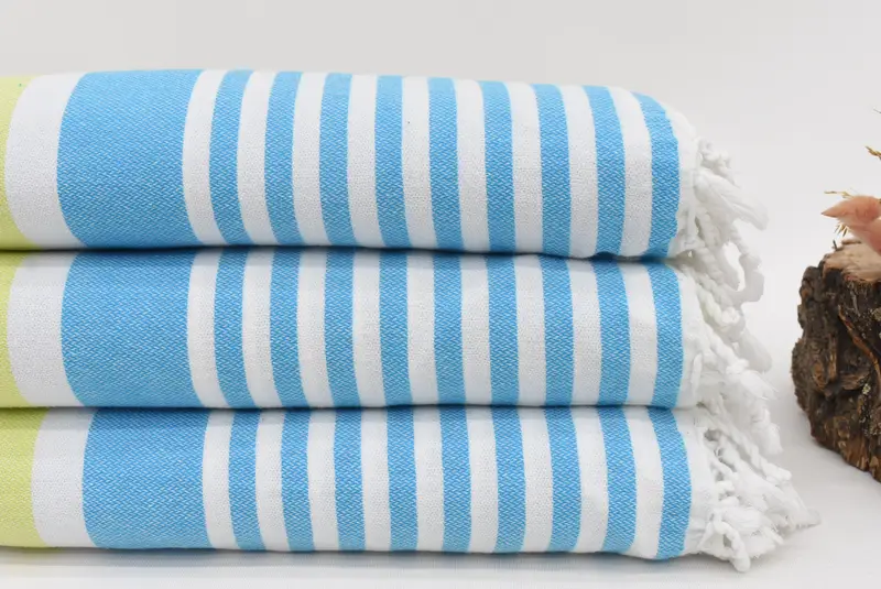 Bedspread Queen Monogram Green-Blue Striped Throw, 83x63 Inches