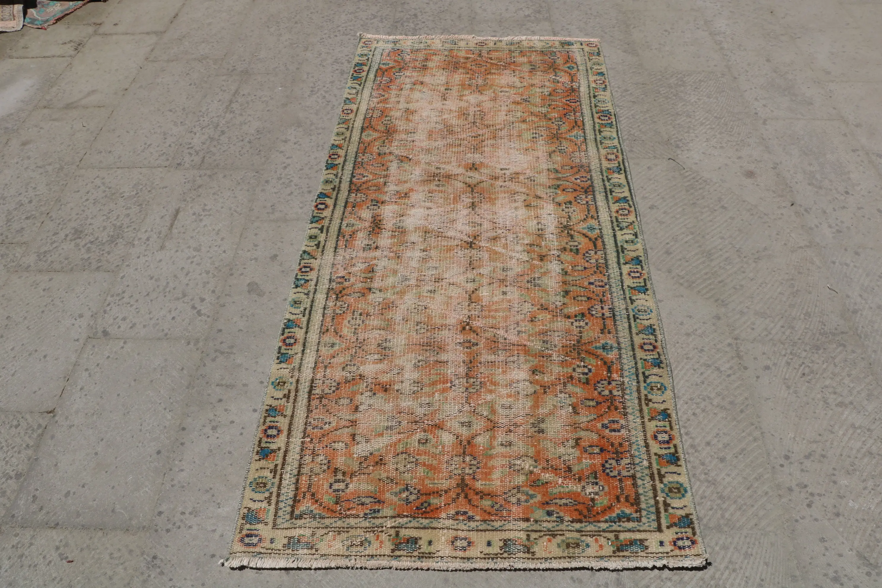 Vintage 3x6,4 ft Teppich, türkischer Teppich, orange floraler Wollteppich - 1