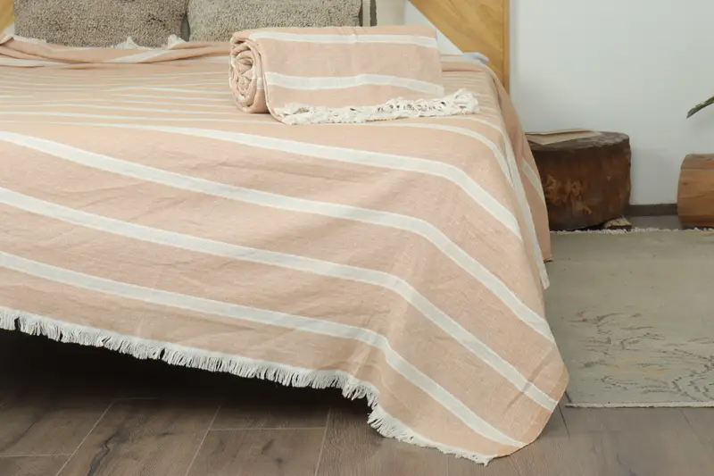 Throw Blankets, Boho Throw Blankets, Turkish Blanket, 96x84 Cotton Striped Towel, Woven Throw Blanket, Beach Theme Wedding Gift, Turkish Tablecloth - 7