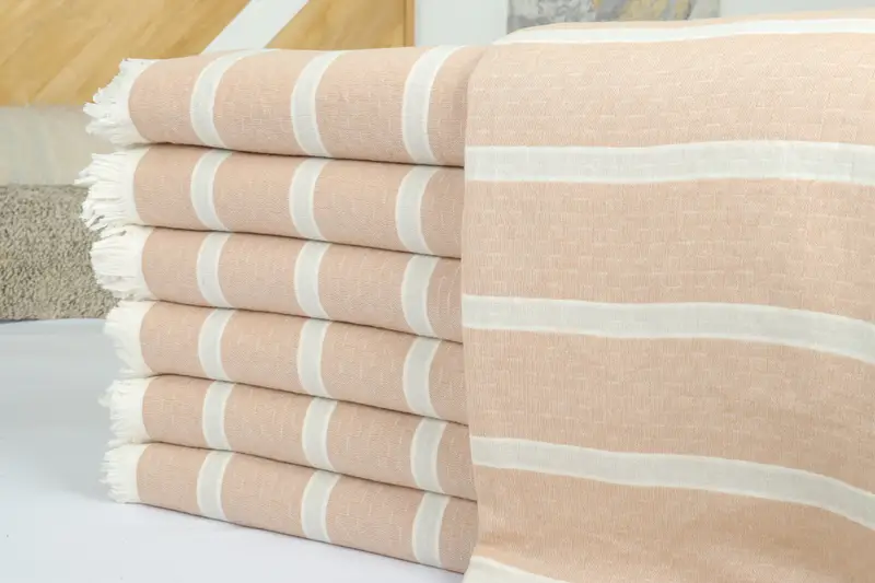 Throw Blankets, Boho Throw Blankets, Turkish Blanket, 96x84 Cotton Striped Towel, Woven Throw Blanket, Beach Theme Wedding Gift, Turkish Tablecloth - 2