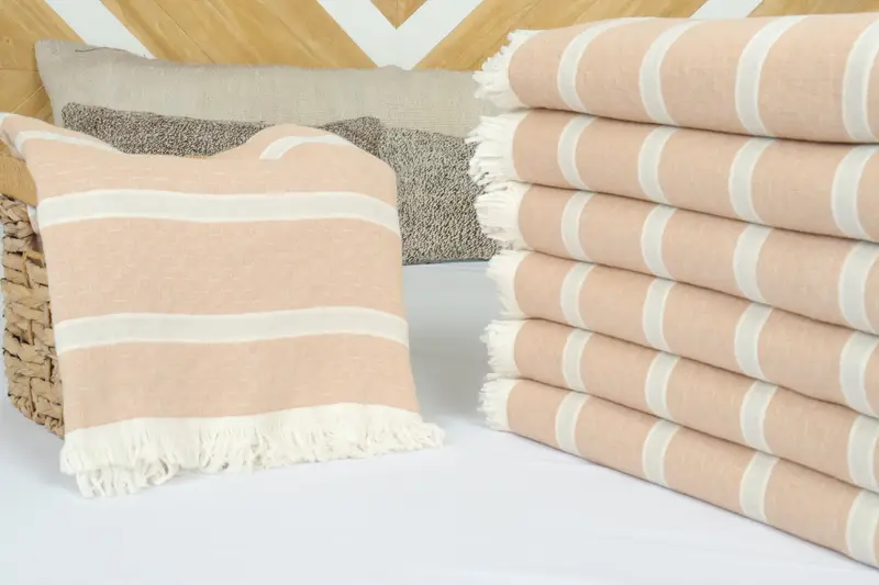 Throw Blankets, Boho Throw Blankets, Turkish Blanket, 96x84 Cotton Striped Towel, Woven Throw Blanket, Beach Theme Wedding Gift, Turkish Tablecloth - 4