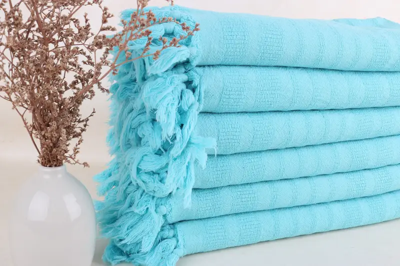Beach Towel Monogrammed Turkish Cotton Light Turquoise Stripes, 36x67 Inches